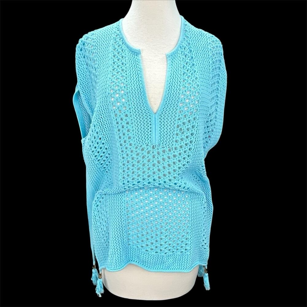 Lilly Pulitzer Renee Poncho Cover Up Womens XXS / XS Crochet Cotton Knit Turquoi